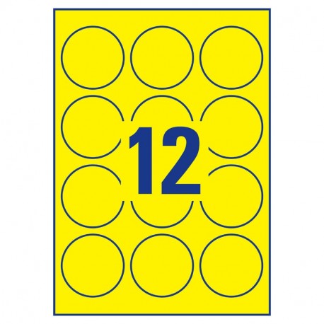 Neondzeltenas, noņemamas uzlīmes Ø 63,5 mm, Avery Zweckform