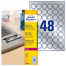 Weatherproof film labels Ø 30 mm Silver Colour  Colour/ B/W Laser, Copier Avery Zweckform