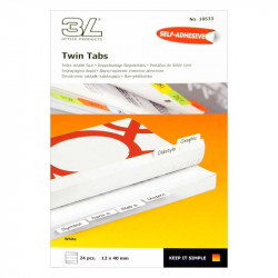 Indeksi Twin Tabs balti 12 x 40 mm 24 gab., 3L