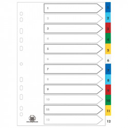 Atdalītājs 1–12 A4 PP krāsains Strongline®, Oxford