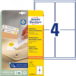 Multipurpose Removable Labels 99.1 x 139 mm, Avery Zweckform