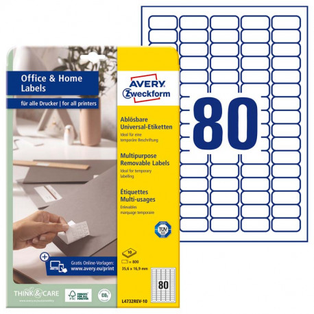 Multipurpose Removable Labels 35.6 x 16.9 mm, Avery Zweckform
