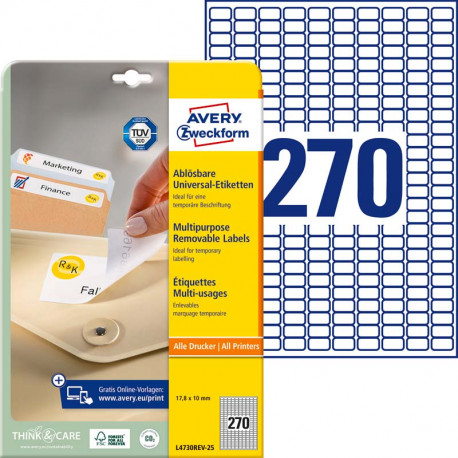 Multipurpose Removable Labels 17.8 x 10 mm, Avery Zweckform