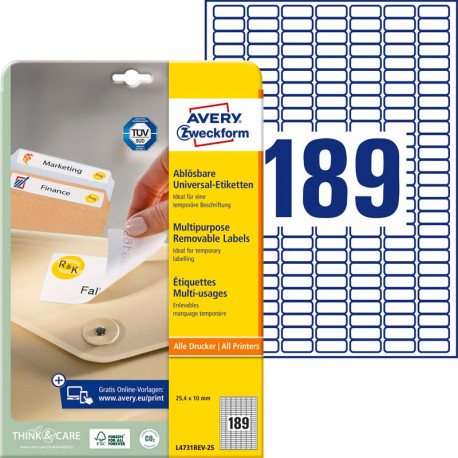 Multipurpose Removable Labels 25.4 x 10 mm, Avery Zweckform