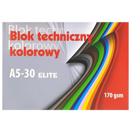 Divpusējs krāsainais kartons Elite A5 170 g/m² 30 lapas, Kreska