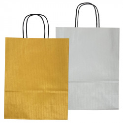 Papīra maisiņš ar rokturiem zelta un sudraba krāsā