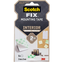 Mounting Tape Scotch Fix® Interior 25x25mm 16pcs., 3M
