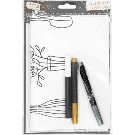 Window Decoration Set 3xA3 Sheets + 3xMarkers, Craft Sensations