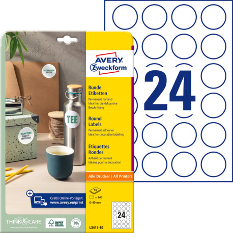 Avery-Zweckform L3415-100 Labels ⌀40mm Paper White 2400 pc(s)