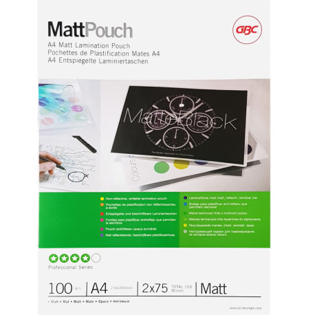 A4 Matt Lamination Pouch A4 75mic 100pcs., GBC