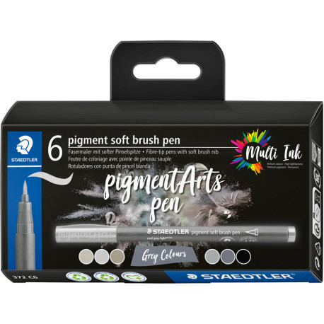Pigment Brush Pen Grey Colours 6pcs., Staedtler