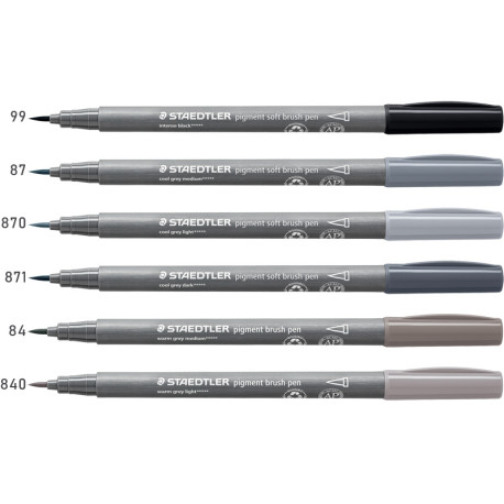Pigment Soft Brush Pen Grey Colours, Staedtler - Biroja Preču Tirdzniecība  Ūpis