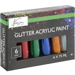 Glitter Acrylic Paint 6x75ml, Nassau Fine Art