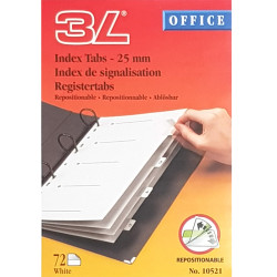 Pārlīmējami atdalītāji Index Tabs balti 12x25mm 72gab., 3L