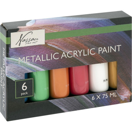 Acrylic Paint Metallic 6x75ml, Nassau Fine Art