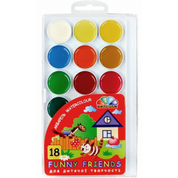 Akvareļu krāsas Funny Friends 18 krāsas, Gamma