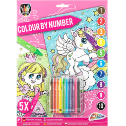 Colour by Number Fairytale 5 Sheets + Wax Crayons 10pcs., Grafix