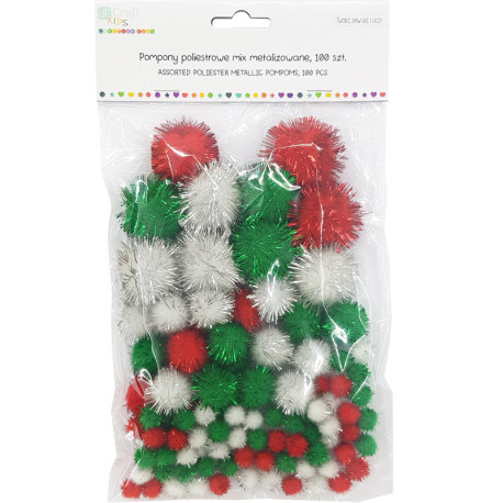 Assorted Plush Metallic Pompons Xmas 100pcs., DP Craft