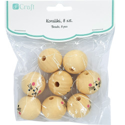 Wooden Balls with Cat Face ⌀3cm 8pcs., DP Craft