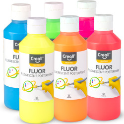 Fluorescējošas plakātu krāsas Fluor 6x250ml, Creall