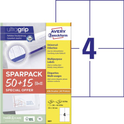 Multipurpose Labels 105x148mm UltraGrip™ 50+15 Sheets, Avery Zweckform