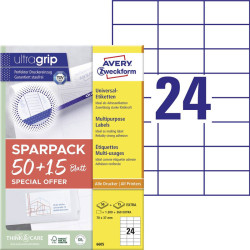 Multipurpose Labels 70x37mm UltraGrip™ 50+15 Sheets, Avery Zweckform