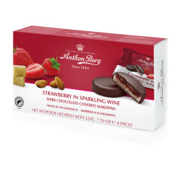 Chocolate Covered Marzipan Strawberry in Sparkling Wine 220g, Anthon Berg