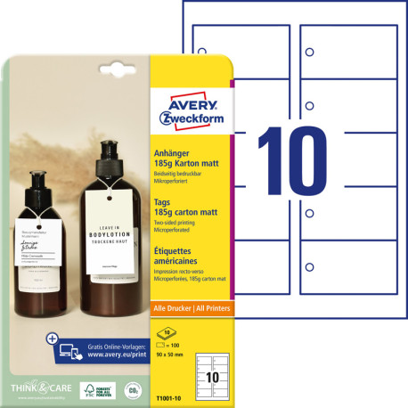 Tags 90x50mm 185g/m² Carton Matt, Avery Zweckform