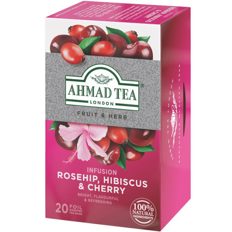 Zāļu un augļu tēja Rosehip, Hibiscus & Cherry 20gab., Ahmad Tea