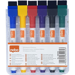 Nobo Mini Whiteboard Pen With Magnetic Eraser Cap 6 Pack Assorted Colours