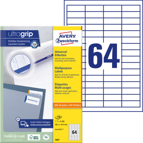 Multipurpose Labels 48.5 x 16.9 mm, Avery Zweckform