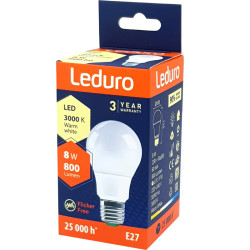 LED Bulb E27 8W 800lm 3000K, Leduro