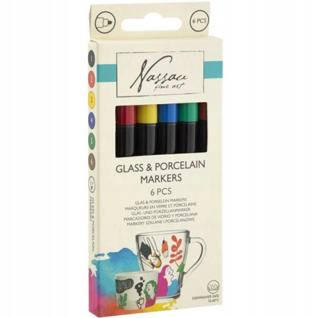 Marķieri stiklam un porcelānam 6gab., Nassau Fine Art