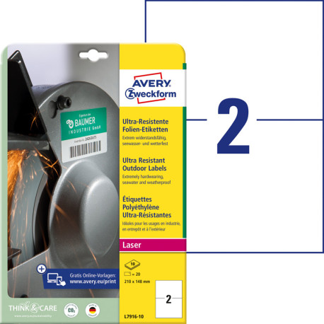 Ultra Resistant Outdoor Labels 210x148mm Laser, Avery Zweckform