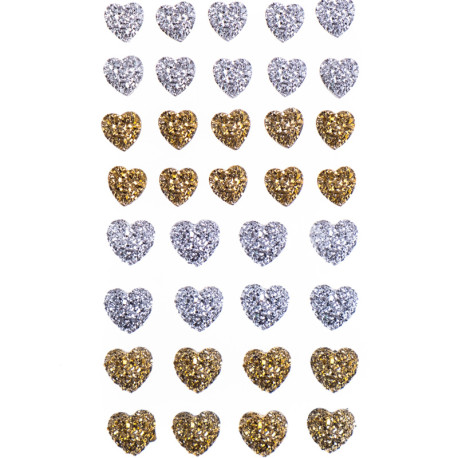 Adhesive Heart Stones Gold/Silver 36pcs., DP Craft