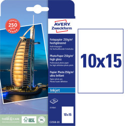 Photo Paper 10x15cm 250g/m² 20 Sheets High Gloss, Avery Zweckform
