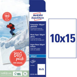 Photo Paper 10x15cm 180g/m² 100 Sheets High Gloss, Avery Zweckform