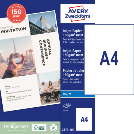 Papīrs tintes printerim A4 150 g/m², Avery Zweckform