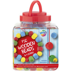 Wooden Beads 400g + Elastic Cords 4pcs Red, Creative Craft