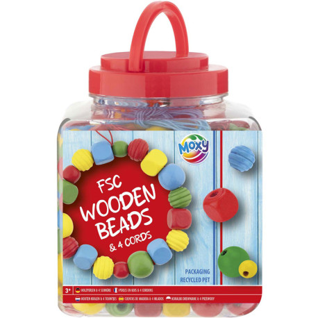 Wooden Beads 400g + Elastic Cords 4pcs Red, Creative Craft