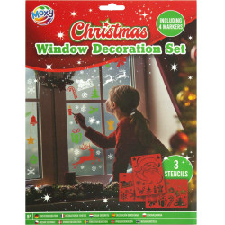 Window Decoration Set with 3 A4 Stencils & 4 Markers