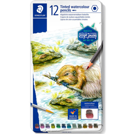 Tonēti grafīta akvareļzīmuļi Design journey 12 gab. metāla kastītē, Staedtler