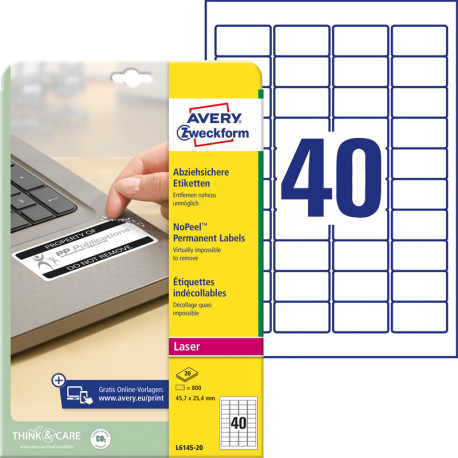 Permanent Labels No Peel™ 45,7x25,4mm, Avery Zweckform