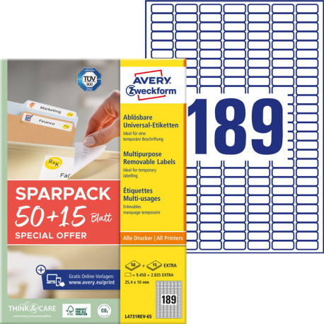 Multipurpose Removable Labels 25.4x10mm, Avery Zweckform