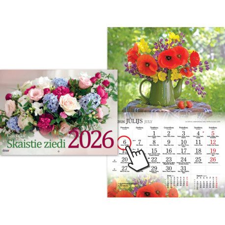 Wall Calendar Beuatiful Flowers, Timer