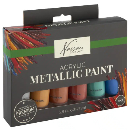 Acrylic Paint Metallic 6x75ml, Nassau Fine Art
