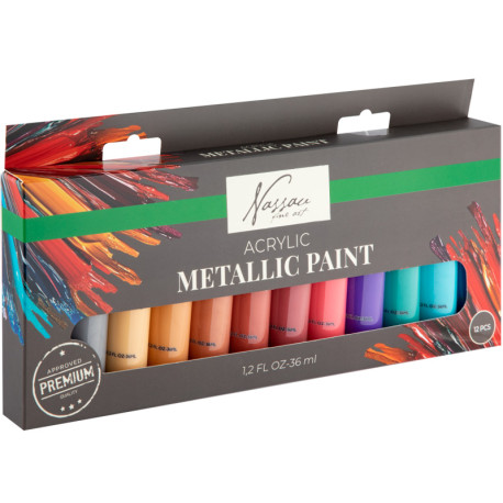 Akrila krāsas Metallic 12x36ml, Nassau Fine Art
