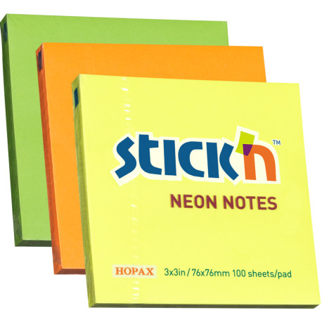 Stick'n Notes Neon 76x76mm 100 Sheets, BNT Scandinavia