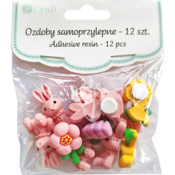 Adhesive Decor Resin 3D Flowers & Bunnies 12pcs., DP Craft