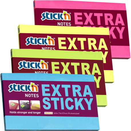 Stick'n Notes Extra Sticky Neon 76x127mm 90 Sheets, BNT Scandinavia